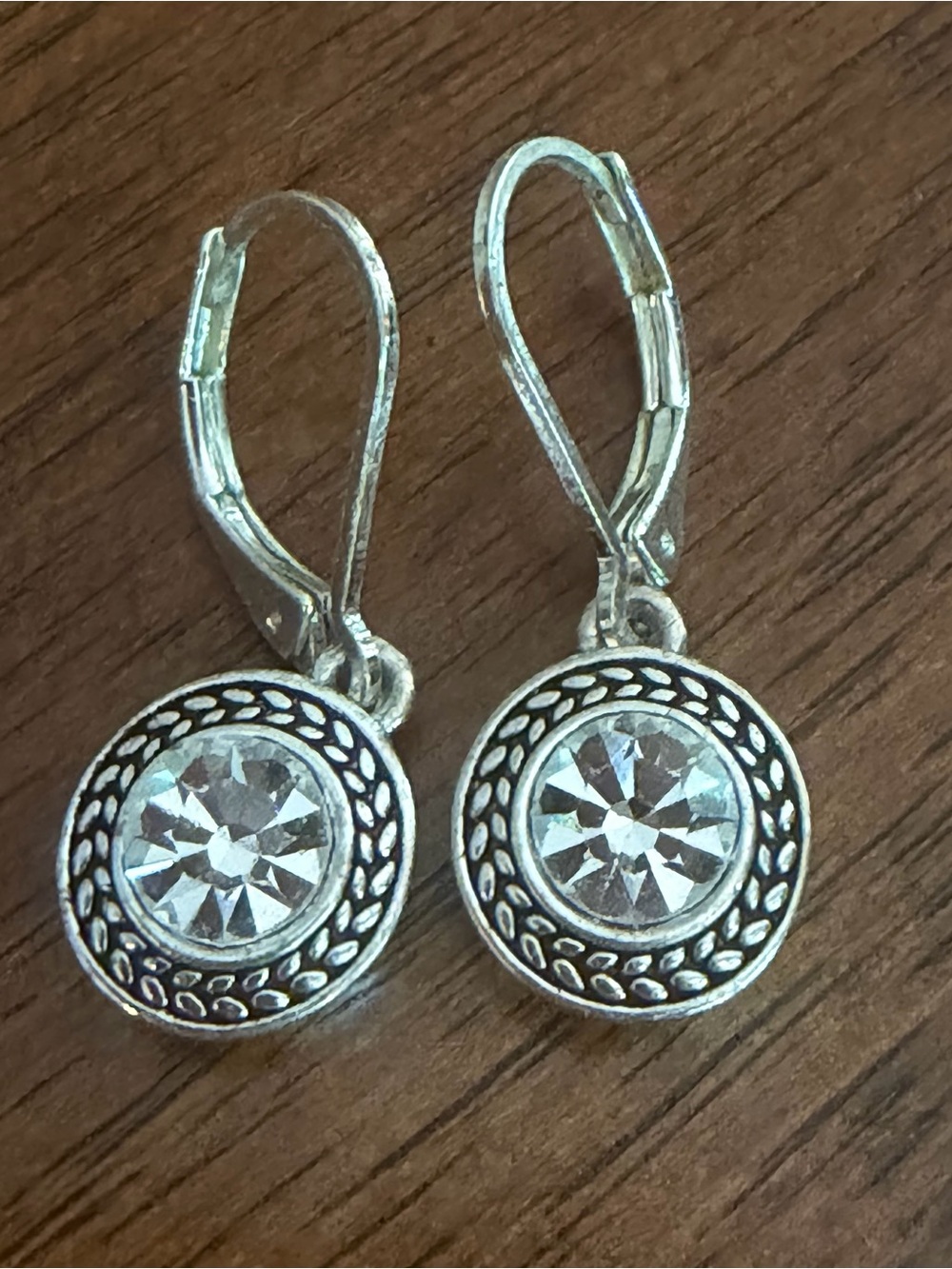 Napier Silver Tone Crystal Leverback Dangle Earrings Elegant Minimalist